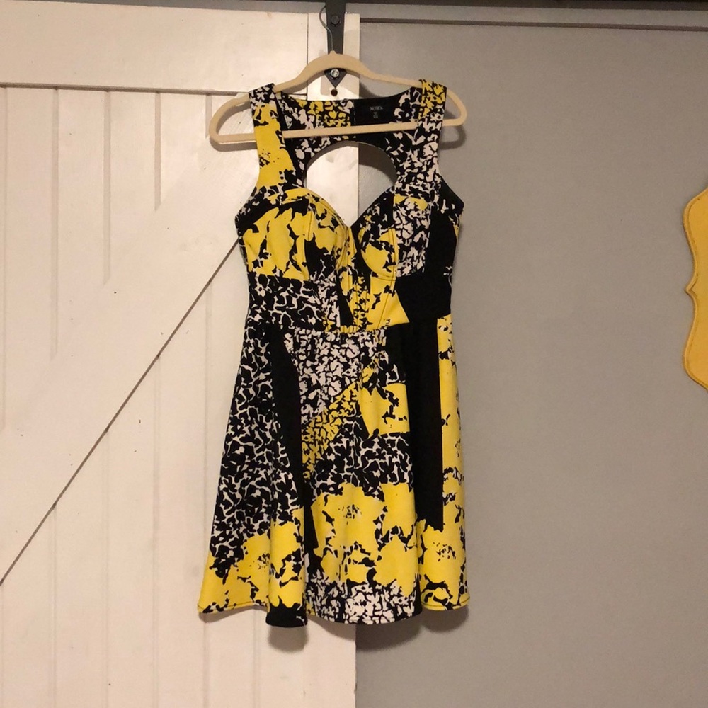 Black, white and yellow floral dress
